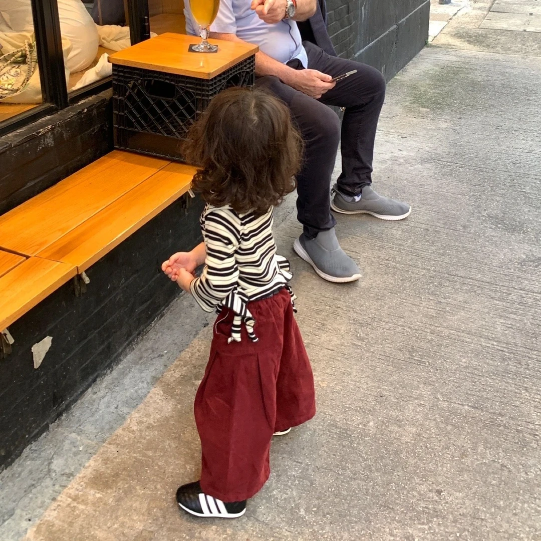 壹妈韩版时尚童装女童秋装新款套装洋气女宝条纹长袖红色阔腿裤子