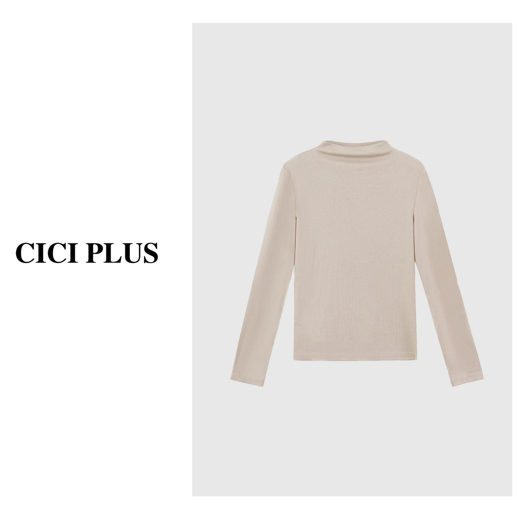 【CICI PLUS】【羊毛】【莱赛尔】2025秋冬柔软亲肤半高领T恤25C6365