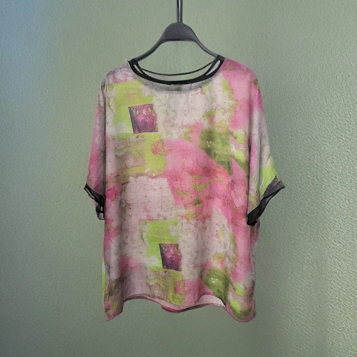 985复古文艺印花女夏季2025新款宽松减龄休闲上衣