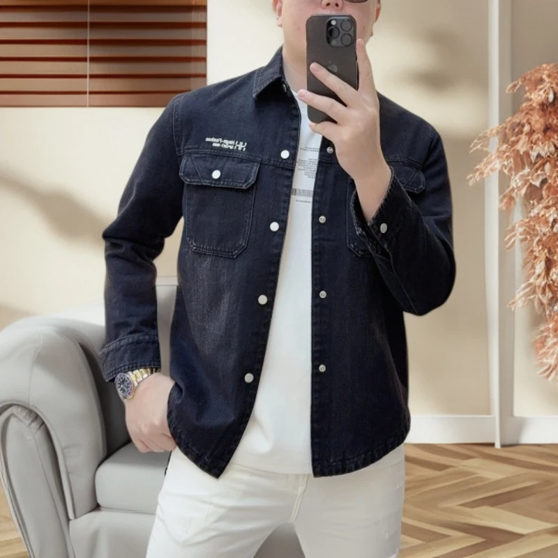 艾塞西隆比秋季新款个性时尚潮牌字母翻领牛仔夹克修身百搭外套男