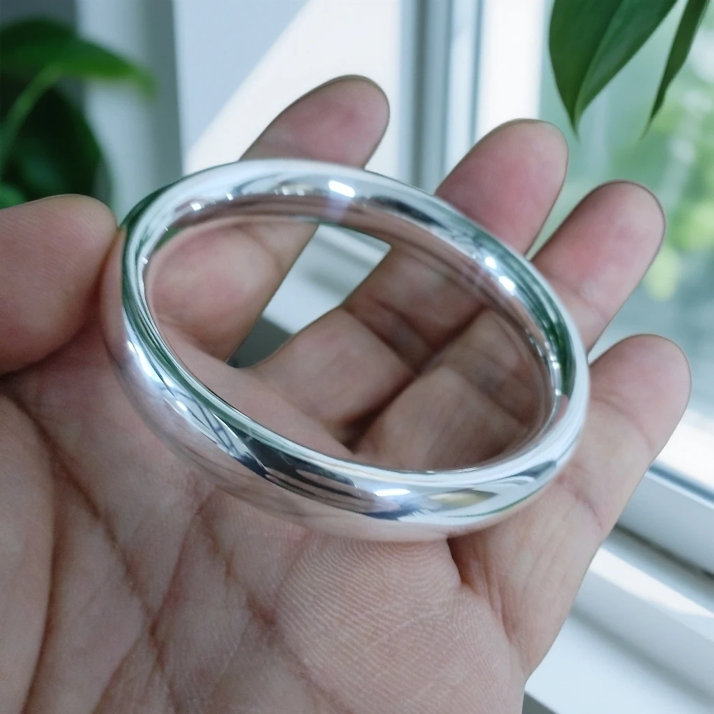 足银手镯 亮面合口双泥鳅足银手镯女款手工时尚百搭经典精美实心