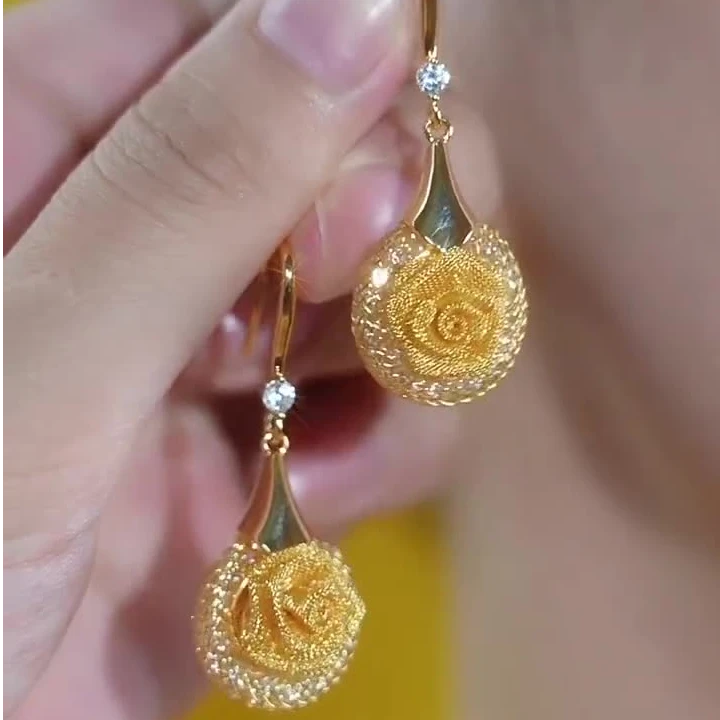 铜合金耳饰 玫瑰花耳环女独特耳坠饰耳圈扣 2025新款时尚百搭气质