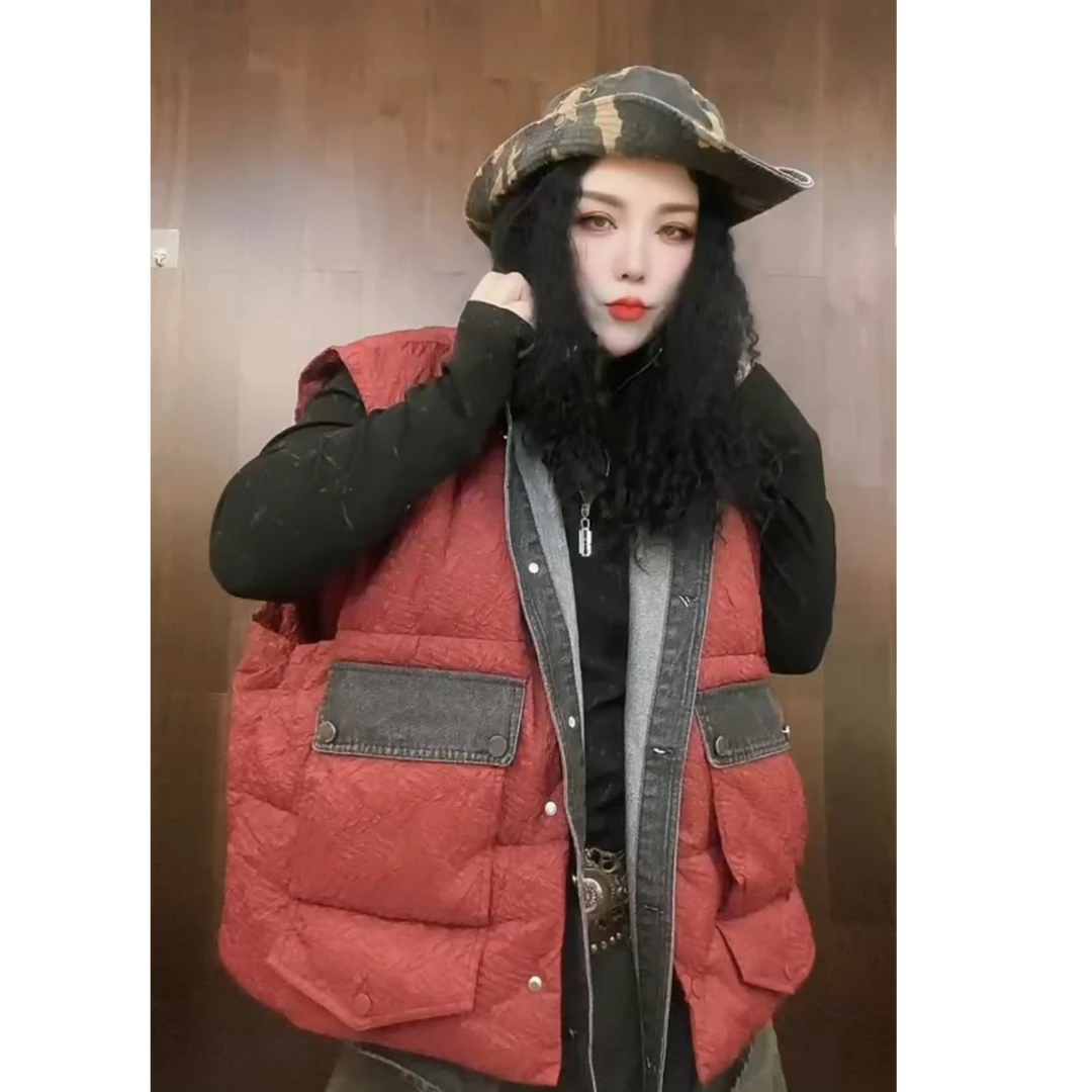 设计师款假两件白鸭绒棉服马甲