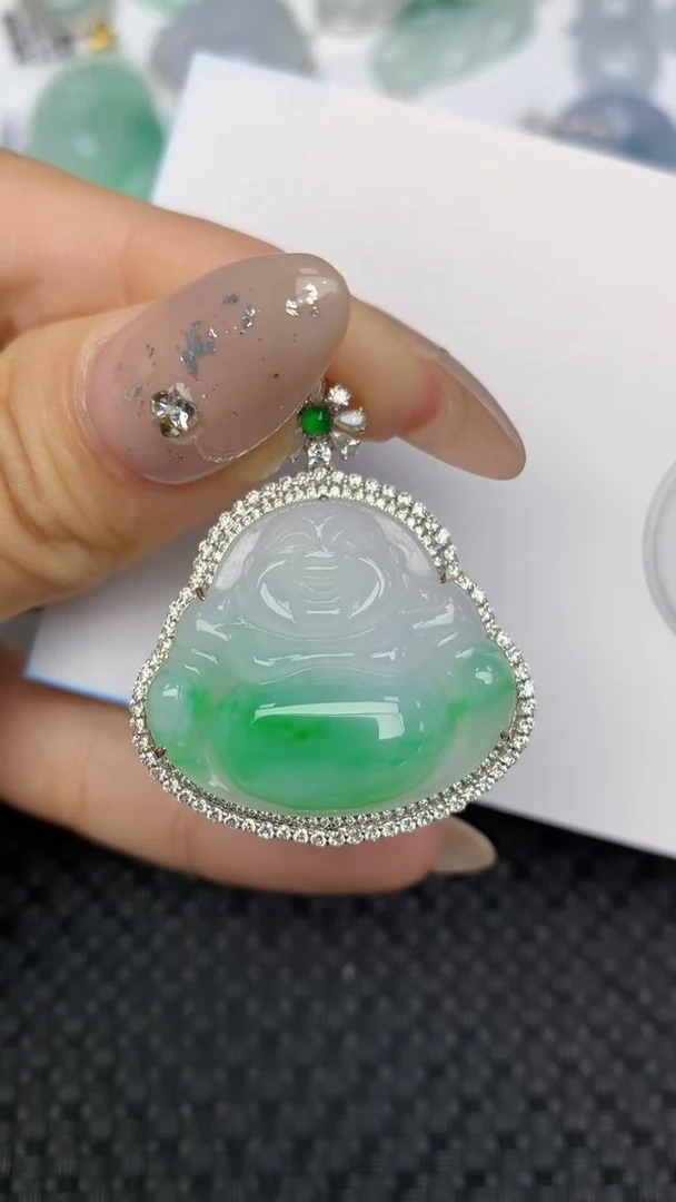 颈饰18K金镶嵌翡翠天然缅甸翡翠a货百元以上9元证书费自理