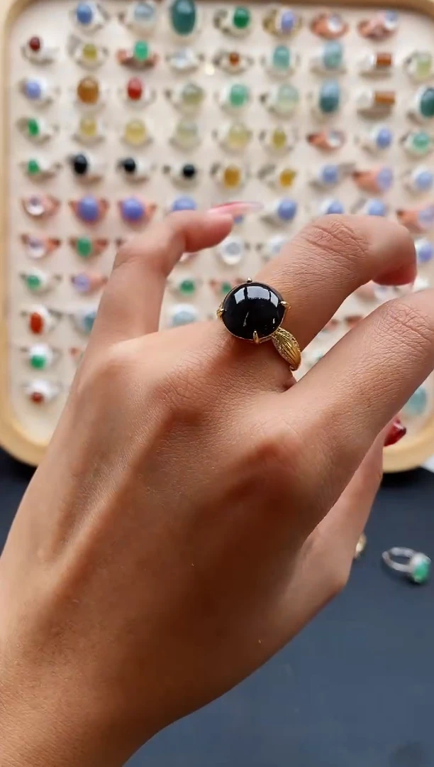 【闪购商品】翡翠戒指银S925镶嵌缅甸天然A货翡翠222 8+9