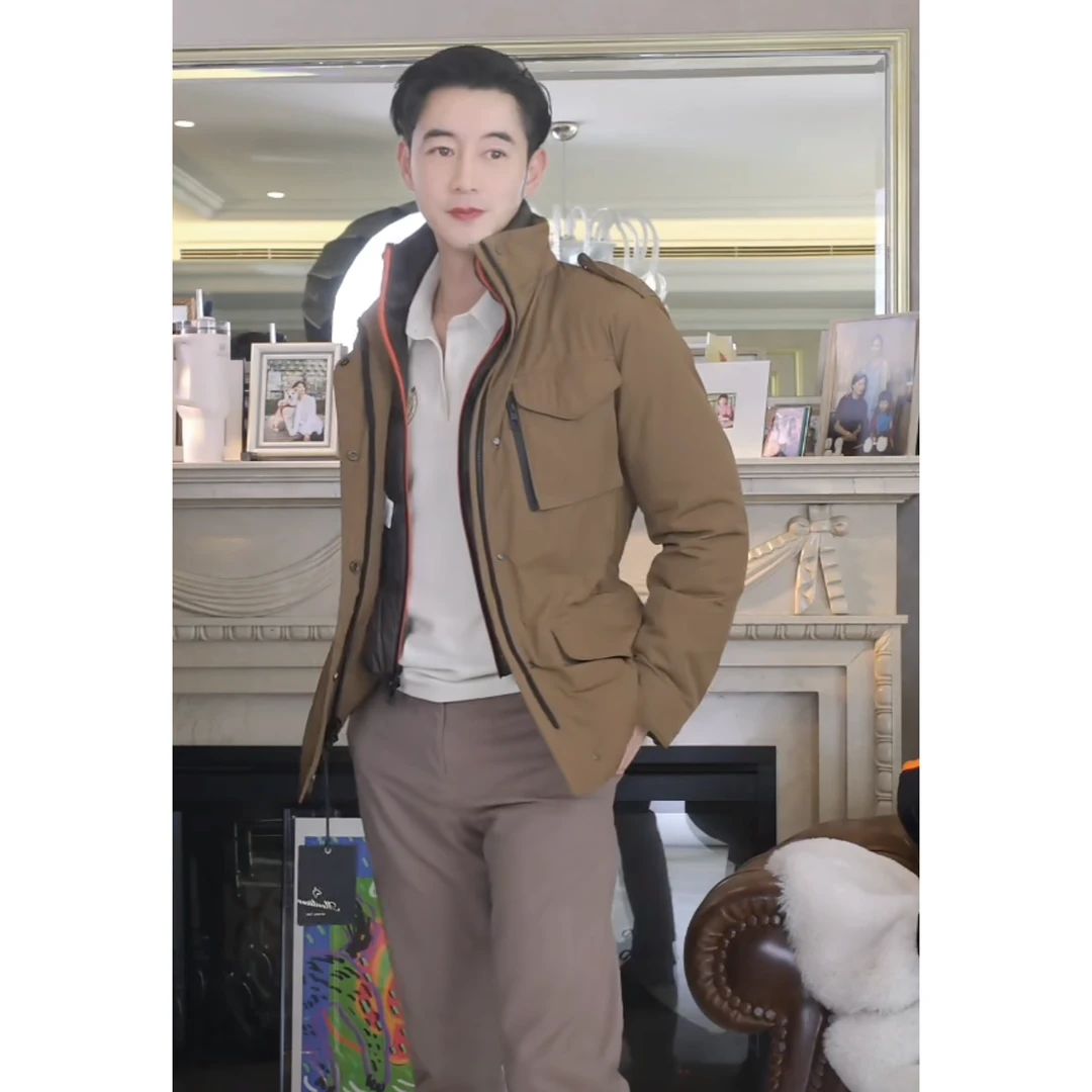 我是摩羯 小狗男装户外夹克羽绒 帝人斜纹90羽绒口袋外套