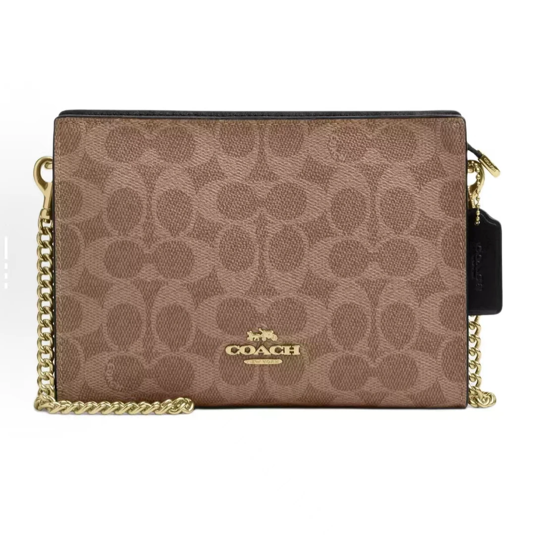 COACH/蔻驰Slim Crossbody美拉德老花拉链链条斜挎包20*3*14cm