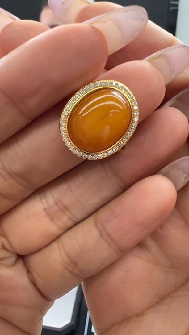 【闪购商品】琥珀戒指银S925镶嵌73秒拍号