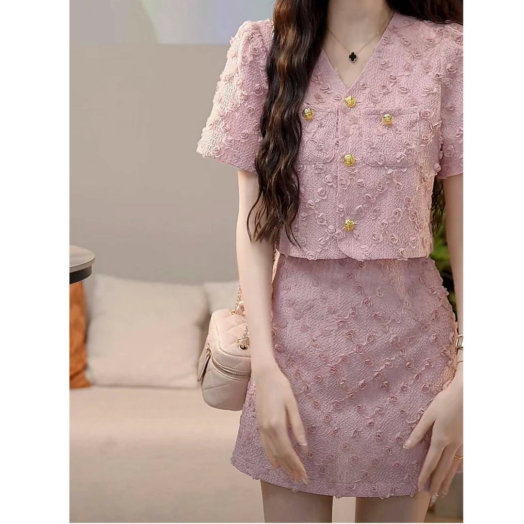 法式减龄气质上衣+半身裙两件套女2025春夏新款小香风甜美套装