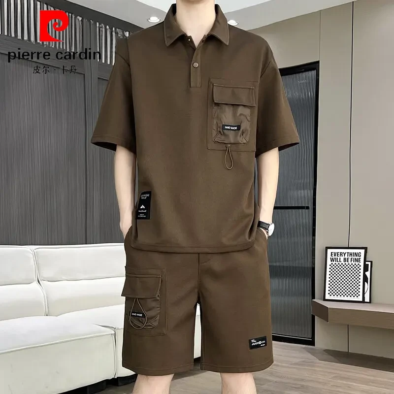 皮尔卡丹休闲运动套装夏季2025新款男士潮流时尚帅气两件套大码款