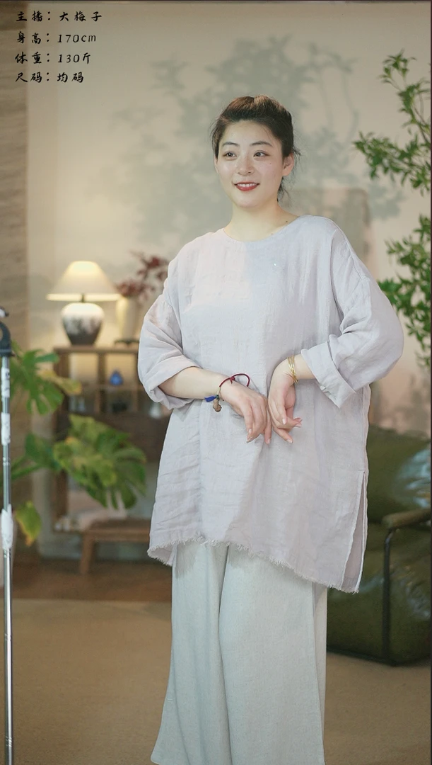 【大梅子推荐】设计款亚麻套头上衣X5906