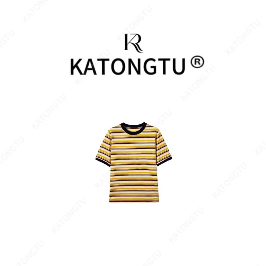 KATONGTU 【黄条】春夏新品 棉条条纹短袖简约百搭 DM2503083