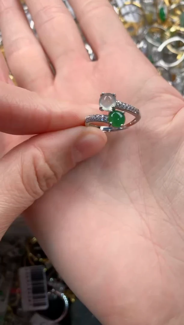 银S925镶嵌戒指翡翠444   2