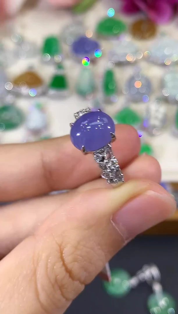 18K金镶嵌戒指翡翠B170 紫货有色差