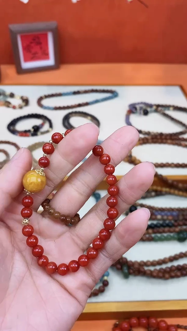 【闪购商品】南红玛瑙手链未镶嵌06单圈搭配老蜡