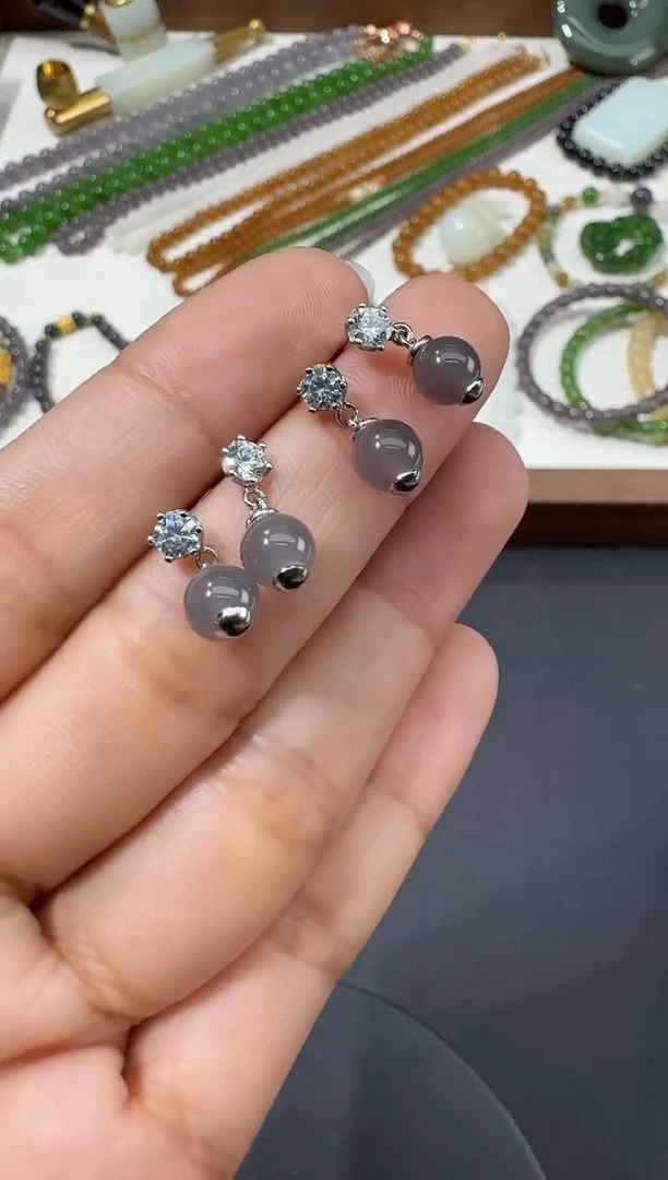 和田玉银S925镶嵌耳饰H0711-S101-203多样性一对