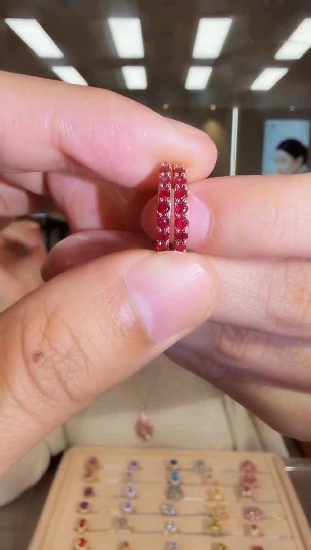 银S925镶嵌耳饰红宝石09