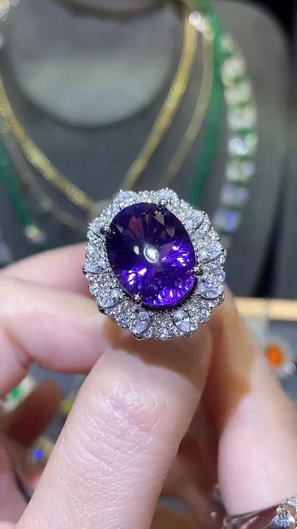 紫晶戒指银S925镶嵌9.7ct