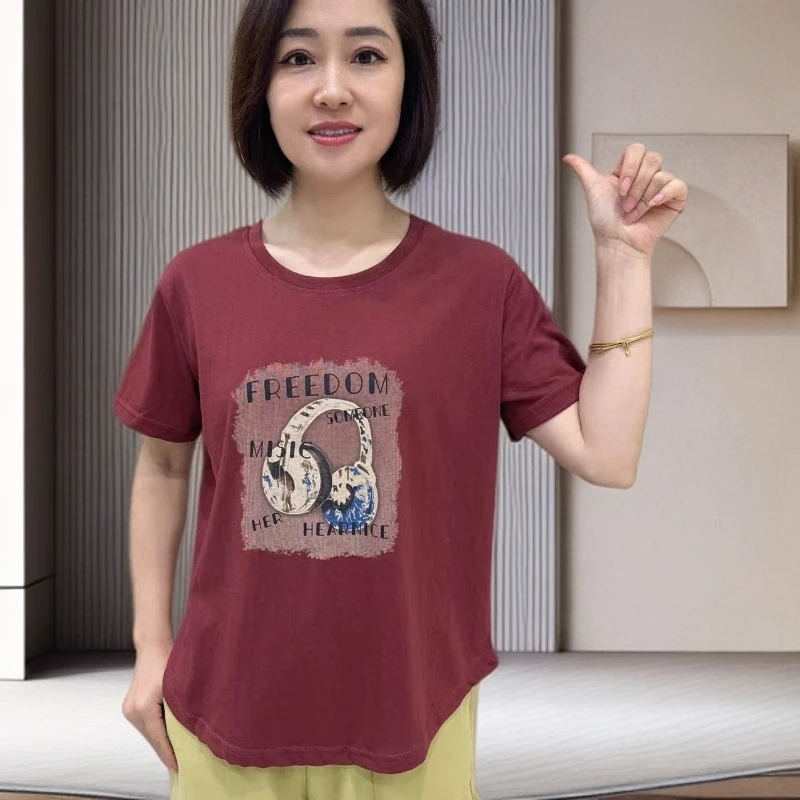 2025夏季新款女士洋气T恤宽松百搭印花涂鸦卡通图案休闲短袖712