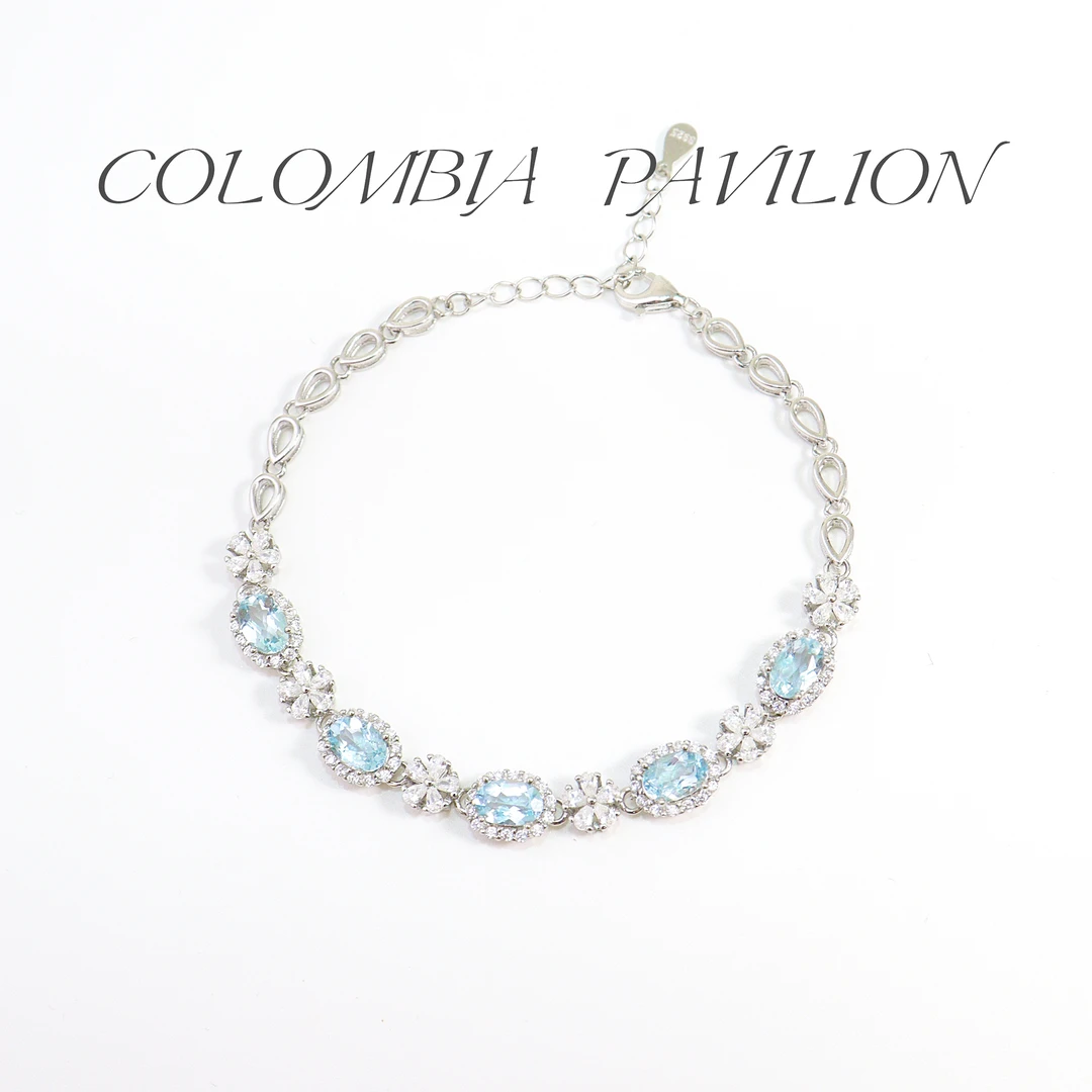 3409-S925银-天然圣玛丽亚色海蓝宝手链-小设计款4mm*6mm*5颗