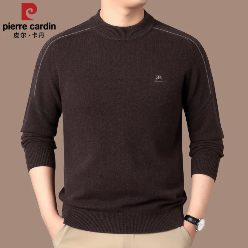 【国际大牌皮尔卡丹】高档男士100%纯羊毛衫秋冬季套头长袖毛衣男款