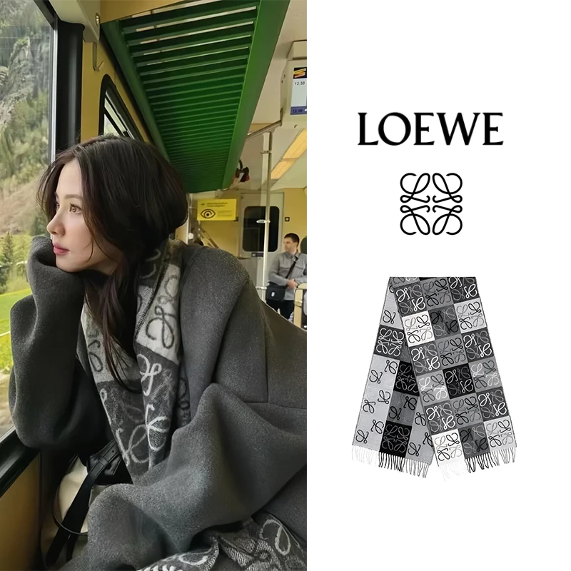 LOEWE罗意威 时尚休闲潮流 绒线围巾 男女情侣同款 灰色/奶茶色