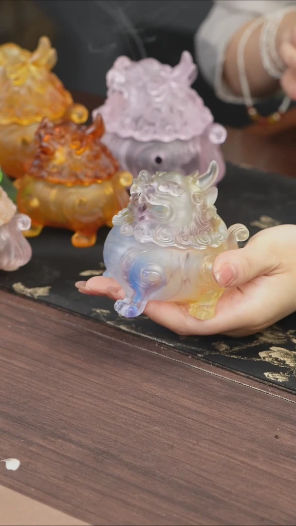 手工艺品琉璃复***新彩色狻猊香炉小号