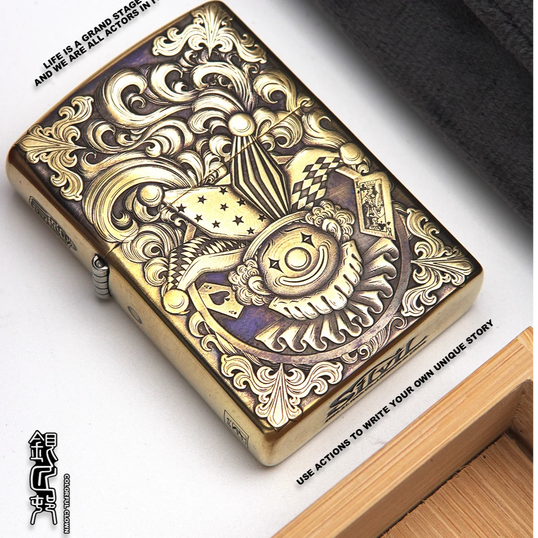 银匠村《缤纷小丑》防风铜简装盒自用送礼创意打火机手工复古个性