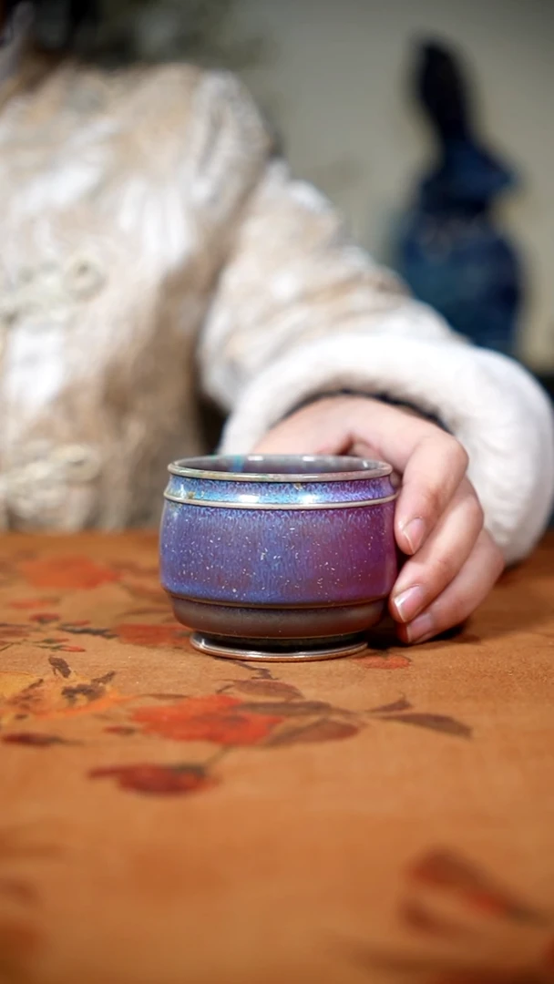 原矿石钧瓷茶器摆件