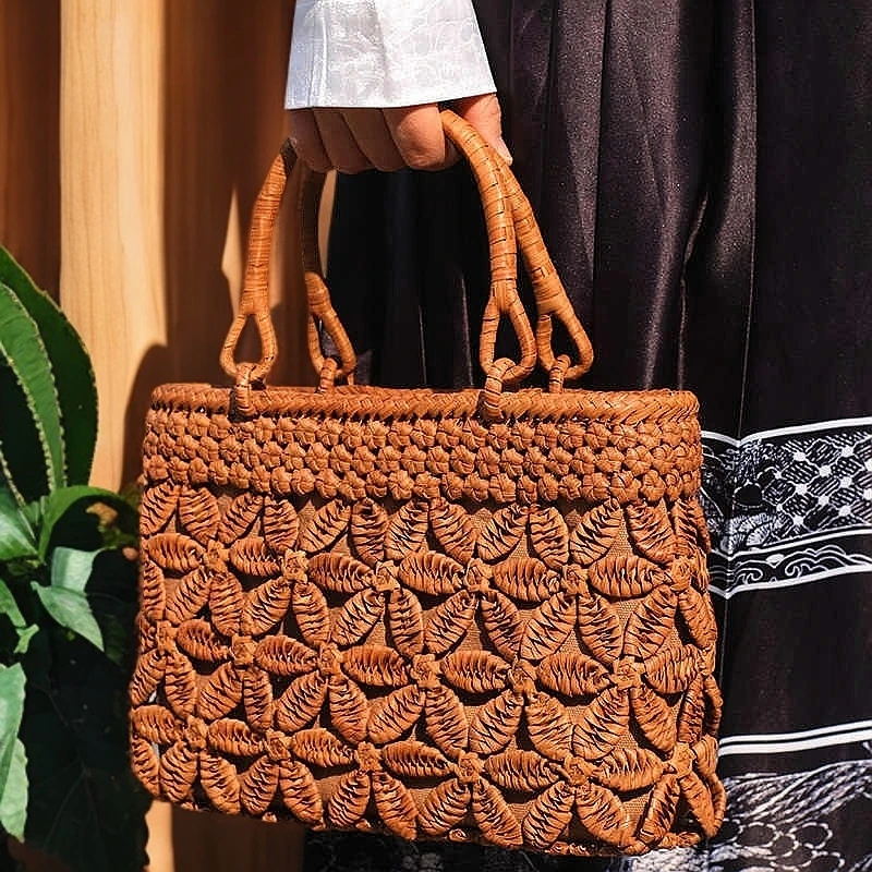 葡萄曜「福建非遗手工藤编包」原创六出花设计斜挎手提包