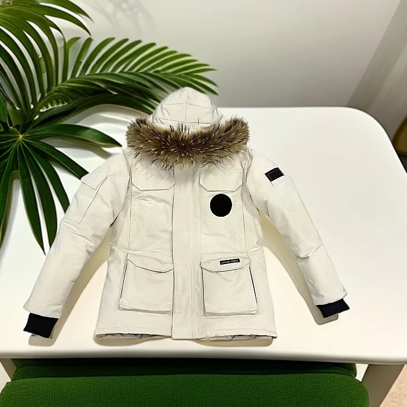 【时尚款】白鸭绒连帽男女同款中款潮流加厚女士派克服休闲大毛领