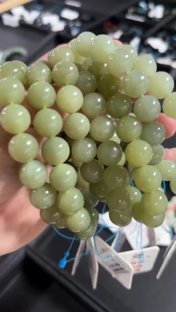 未镶嵌手串和田玉卡12若羌黄口 圆珠 多样性发一