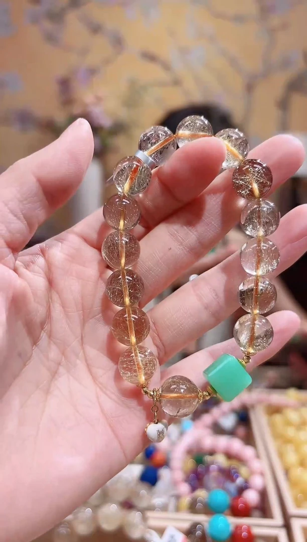 18K金镶嵌手串发晶，天然金发晶，设计款11.4咪