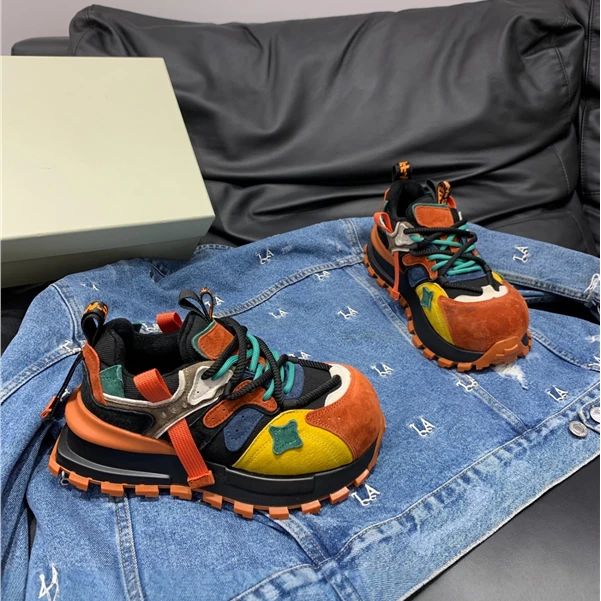 欧洲站鸳鸯厚底大头拼色休闲鞋2025新款超火网红黄色老爹鞋阿甘鞋