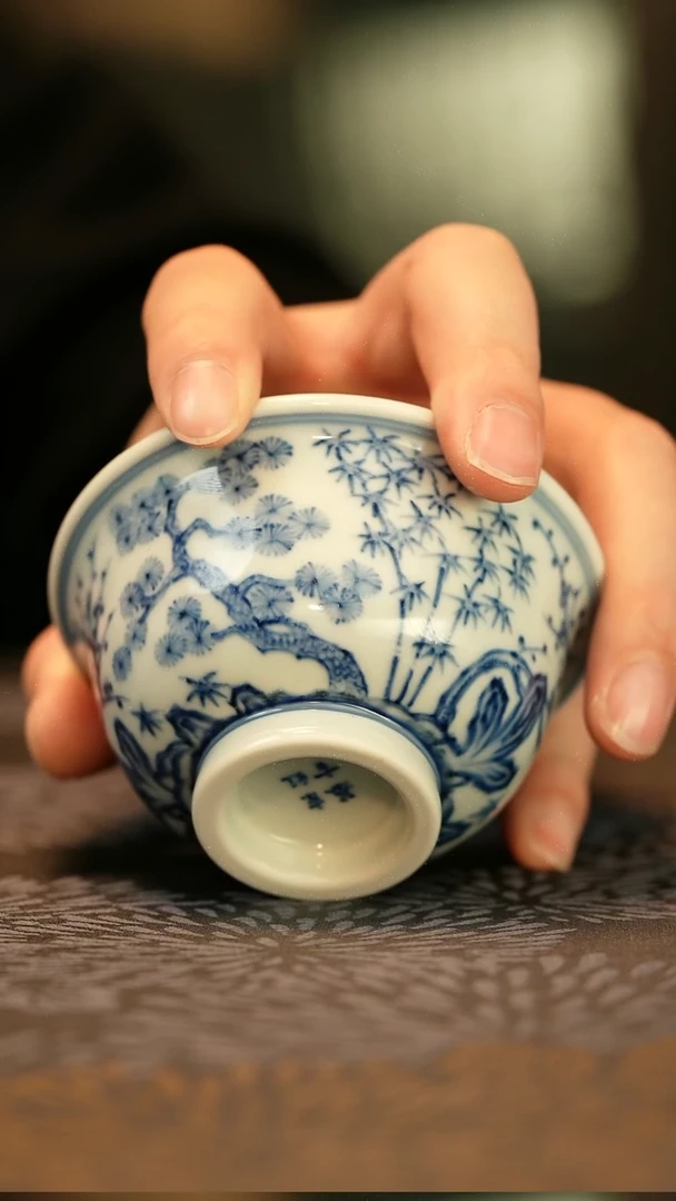 中式仿明青花松竹梅压手