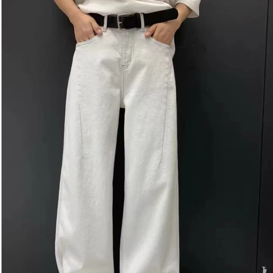 2025夏季网红爆款奶奶灰弯刀牛仔裤高腰舒适宽松显瘦