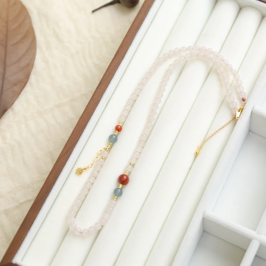 【云边】藕粉和田玉5mm 雪花配饰项链（多样性发货）