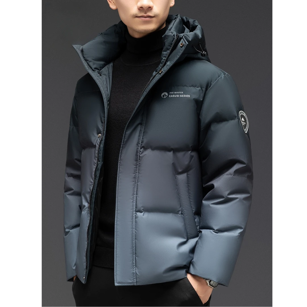 渐变色羽绒服男士2025年冬季新款潮流休闲加厚保暖连帽外套男