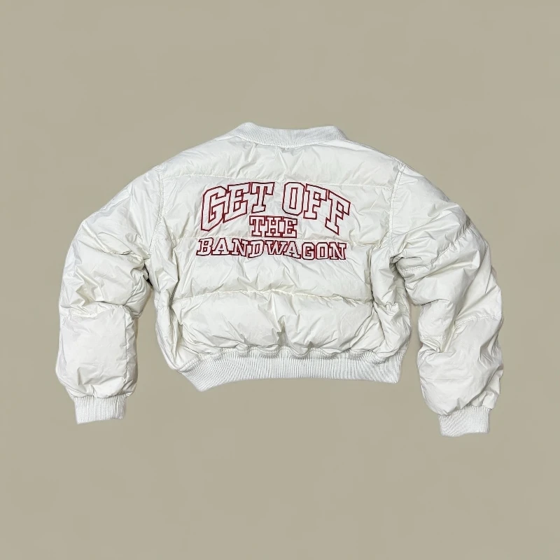 国标白鸭绒短款刺绣棒球服冬季羽绒服白色87118~2