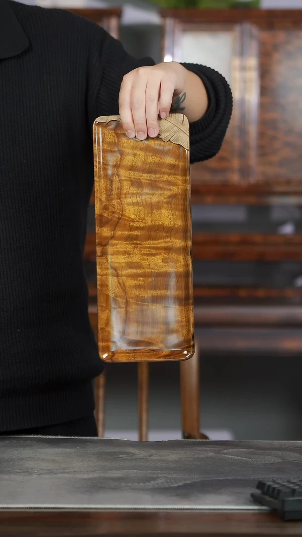 金丝楠624号阴沉满水波纹芭蕉小干泡茶盘