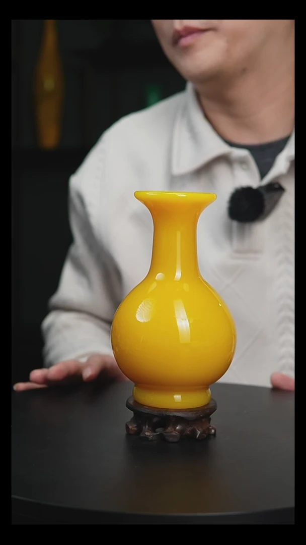 手工艺品琉璃手工琉璃鸡油黄玉壶春瓶