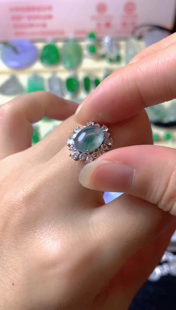 银S925镶嵌戒指翡翠浅**爱戒指