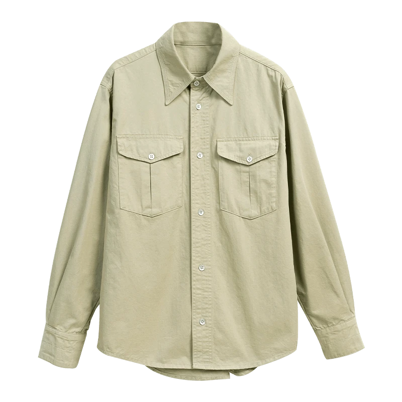 RAIN▪CUN慵懒周末丨长袖衬衫 灰绿色个性时尚百搭舒适宽松衬衣507