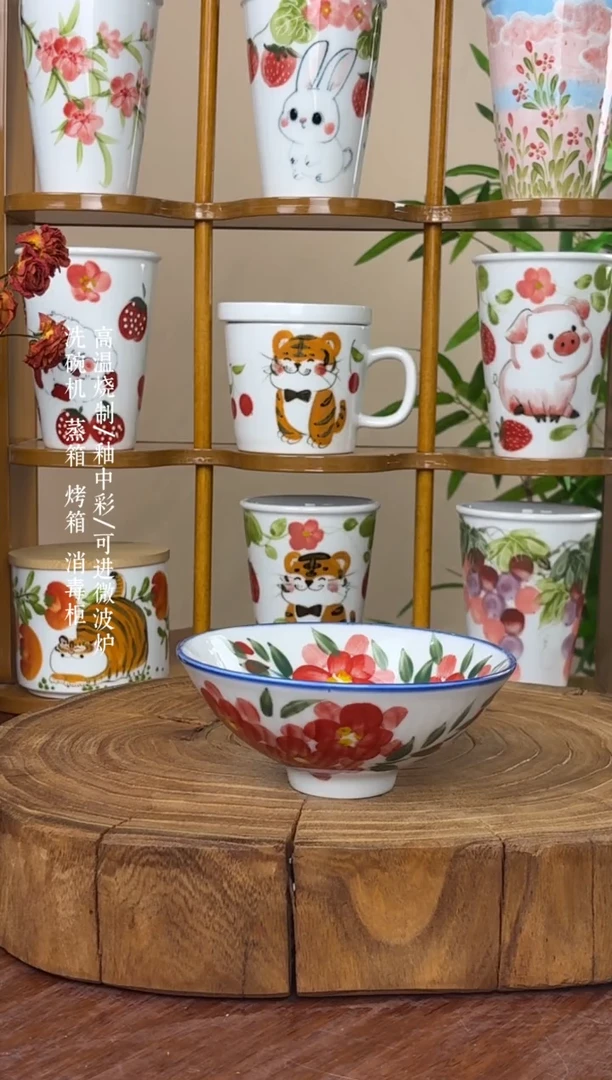 瓷片景德镇手绘釉中彩（食品级）小斗笠碗