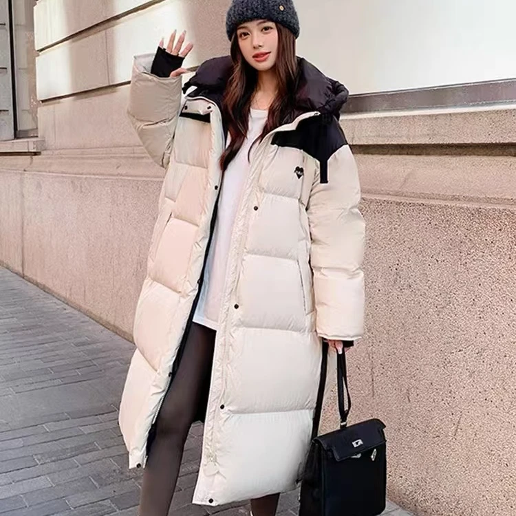时尚百搭连帽中长款加厚保暖棉服女士情侣宽松潮流韩版过膝棉衣