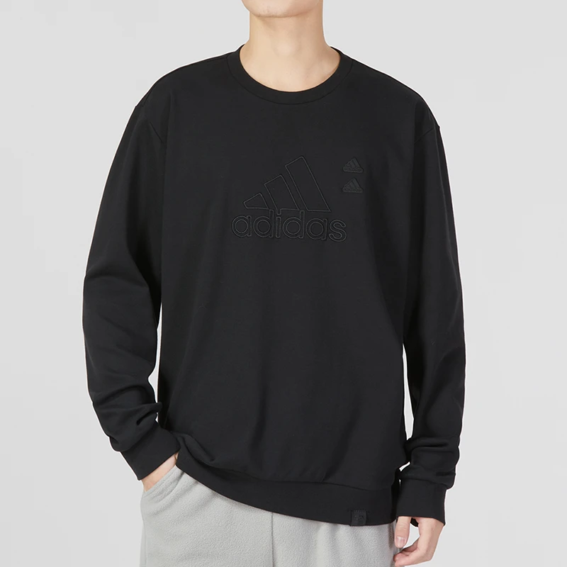 adidas阿迪达斯黑色圆领卫衣男新款100%棉运动长袖上衣【IA6952】