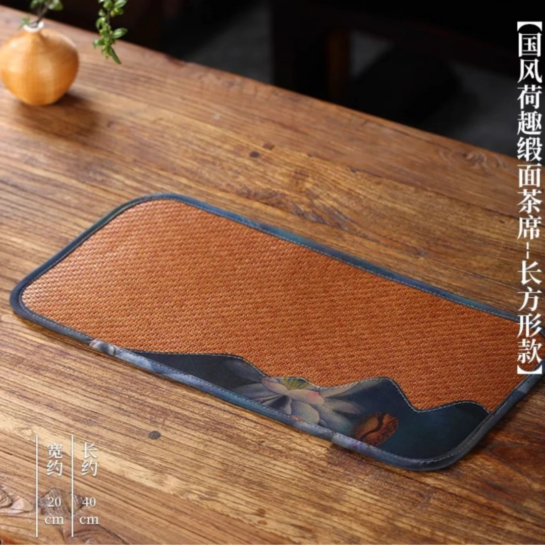 【静姐小院】玉兰花开藤编长方形茶席20*40，绿色 蓝色画片随机（福00