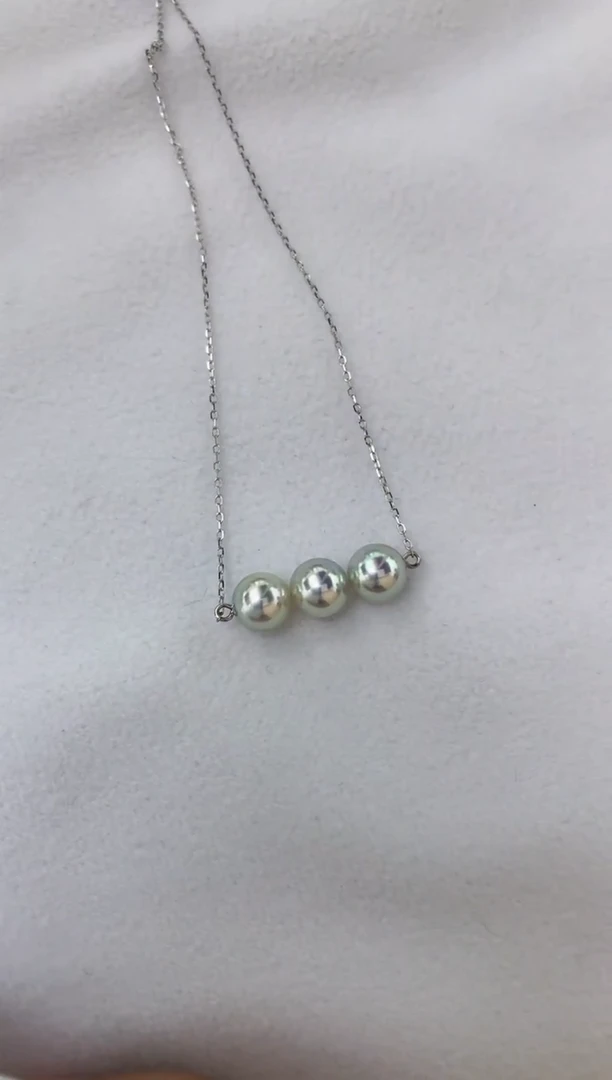 海水珍珠18K金镶嵌颈饰真多麻天然色3珠6.5-7