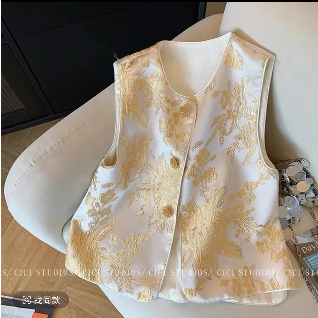 2025春季新款新中式马甲提花气质叠穿坎肩马夹女款A0880