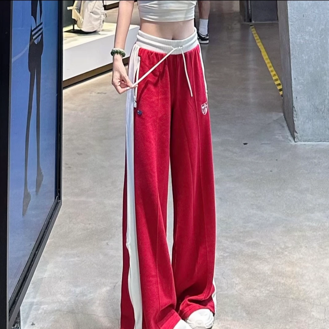 adidas三叶草CC SW TP W新款复古撞色阔腿垂感休闲运动长裤KG8220